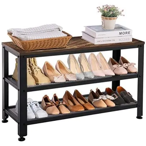 APICIZON Shoe Bench, Metal Shoe Rack Bench with 2 Mesh Shelves, Industrial Storage Bench for Entryway, Hallway, Mudroom, Rustic Brown, 31.5 Inch APICIZON Shoe Bench, Metal Shoe Rack Bench with 2 Mesh Shelves, Industrial Storage Bench for Entryway, Hallway, Mudroom, Rustic Brown, 31.5 Inch