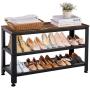 APICIZON Shoe Bench, Metal Shoe Rack Bench with 2 Mesh Shelves, Industrial Storage Bench for Entryway, Hallway, Mudroom, Rustic Brown, 31.5 Inch