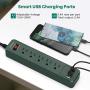 SUPERDANNY USB Surge Protector Power Strip Mountable 5ft Extension Cord Multiple Protection 5 Outlet 3 USB Port with Hook & Loop Fastener for iPhone iPad PC Home Office Travel Dark Green