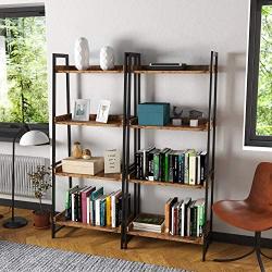 IRONCK Industrial Bookshelf 4-Tier, Bookcase 60'' H Ladder Shelf, Storage Shelves Rack Shelf Unit, Accent Furniture Metal Frame, Home Office Furniture for Bathroom, Living Room, Vintage Brown