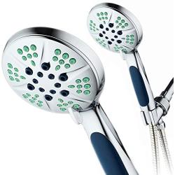 Hotel Spa Notilus Antimicrobial High Pressure Luxury Hand Shower - 6 Settings, Antimicrobial Anti-Clog Nozzles and Grip, Metal Fittings, Stainless Steel Hose / All-Chrome Finish / Top American Brand