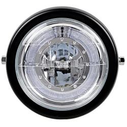 TASWK 6 1/2'' CREE LED Motorcycle Retro Black Clear Lens Headlight Halo Ring for Bobber Cafe Racer Cruiser Vintage Style