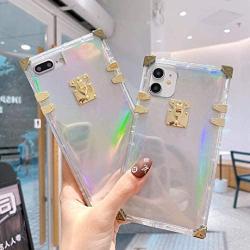 KAPADSON for iPhone X/XS 5.8'' Case,Luxury Clear Shell Crystal Square Metallic Corner Fashion Soft Cover-Laser