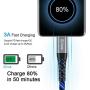 USB C to USB C 6FT Cable, iCrius 60W 3A Light Up Led Fast Charger Cord Compatible with Samsung Galaxy S20+ Ultra/Note 10+, MacBook Air/Pro 13, iPad Pro 2020, Google Pixel 2/3/4 XL, and More (Blue)