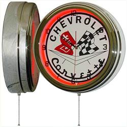 Chevy Corvette Flags 15'' Neon Light Clock Sign Red