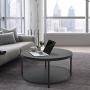 NSdirect Round Coffee Table, 36 inch Rustic Wooden Surface Top & Sturdy Metal Legs Industrial Sofa Table for Living Room Modern Design Home Furniture with Storage Open Shelf (Black)