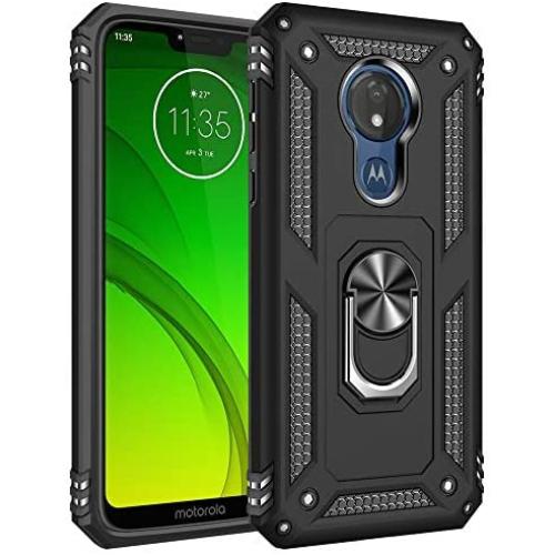 Military Grade Drop Impact for Motorola Moto G7 Power Case Moto G7 Supra Case 360 Metal Rotating Ring Kickstand Holder Magnetic Car Mount Armor Shockproof Cover for Moto G7 Power Phone Case (Black)