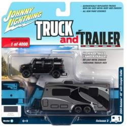 2004 Hummer H2 Black with Gunmetal Camper Trailer Limited Edition to 4,000 Pieces Worldwide Truck and Trailer Series 3 1/64 Diecast Model Car by Johnny Lightning JLSP037 A