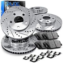 For 1994-2002 Mazda Miata R1 Concepts eLine Front Rear Drill/Slot Brake Rotors Kit + Ceramic Brake Pads