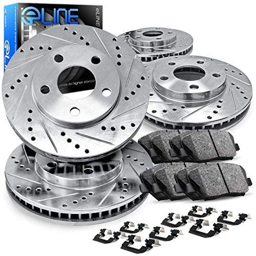 For 2011-2015 Honda CR-Z R1 Concepts eLine Front Rear Drill/Slot Brake Rotors Kit + Ceramic Brake Pads