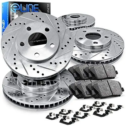 For 1994-2002 Mazda Miata R1 Concepts eLine Front Rear Drill/Slot Brake Rotors Kit + Ceramic Brake Pads