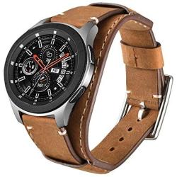 Leotop Compatible with Samsung Galaxy Watch 42mm/Galaxy Watch 3 41mm/Active 40mm/Active 2 40mm 44mm/Gear S2 Classic Bands 20mm Replacement Genuine Leather Cuff Strap with Metal Buckle Men Women(Brown)