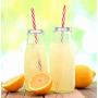 Estilo Dairy Reusable Glass Milk Bottles with Straws and Metal Screw on Lids (Set of 6), 10.5 oz, Clear