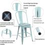 YOUNIKE Metal Bar Stools with High Back 24 Inches Set of 4 Stackable Modern Industrial Distressed Metal Counter Height Indoor Outdoor Kitchen Chairs Green-Blue