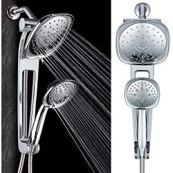 AQUABAR High Pressure Square 3-way Luxury Spa Combo System with Adjustable 18'' Extension Arm for Easy Reach & Mobility - Use 7.5'' Rain & Handheld Shower Head Separately or Together/All-Chrome Finish