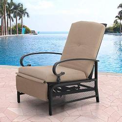 MFSTUDIO Patio Recliner Chair Metal Adjustable Back Outdoor Lounge Chair with 100% Olefin Cushion(Beige)