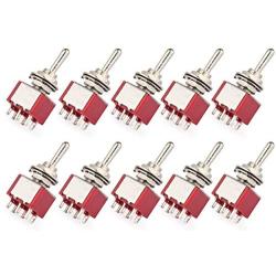 Clyxgs 10Pcs Rocker Toggle Switch ON-ON 6 Pins 2 Positions Metal Bat 3A 250V 5A 125V Red (Pack of 10)