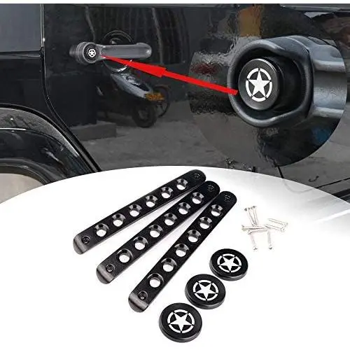 HOZAN 3pcs/Set Exterior Black Aluminum Door Handle Tailgate Bar Trim Inserts with Star Push Button Cover Compatible with Jeep Wrangler JK 2D 2007-2017 HOZAN 3pcs/Set Exterior Black Aluminum Door Handle Tailgate Bar Trim Inserts with Star Push Button Cover Compatible with Jeep Wrangler JK 2D 2007-2017