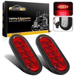 Partsam 2Pcs 6 Inch Oval Trailer Tail Lights Red 10 LED, 6'' Inch Red Oval Led Stop Turn Tail Lights Sealed with Lights, Grommets and Wire Pigtails for Truck Trailer (Turn, Stop, Brake and Tail Light)