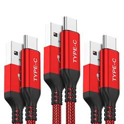 USB Type C Cable,AkoaDa 3-Pack 3.3ft USB A to USB-C Fast Charger Nylon Braided Cord Compatible with Samsung Galaxy Note 9 8 S8 S9 S10 10 Plus,LG V50 V40 G8 G7 Thinq,Moto Z Z3,Swit (Red)