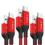 USB Type C Cable, AkoaDa 3-Pack (10ft+6.6ft+3.3ft) USB A to USB-C Fast Charger Nylon Braided Cord Compatible with Samsung Galaxy Note 20 10 S21 S20 S10 Plus,LG V50 V40 G8 Thinq,Moto Z Z3,Switch (Red)
