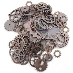 Fireboomoon 100 Gram (Approx 80pcs) Assorted Antique Steampunk Gears Charms Pendant Clock Watch Wheel Gear for Crafting, Jewelry Making Accessory (Copper)