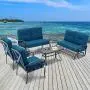 Incbruce Outdoor Indoor Furniture 5Pcs of 6 Seats Patio Conversation Set (Swing Glider, Loveseat, Coffee Table, 2 Lounge Chairs) Swing Glider Chair and Steel Frame Chair Sets, Peacock Blue Cushions Incbruce Outdoor Indoor Furniture 5Pcs of 6 Seats Patio Conversation Set (Swing Glider, Loveseat, Coffee Table, 2 Lounge Chairs) Swing Glider Chair and Steel Frame Chair Sets, Peacock Blue Cushions