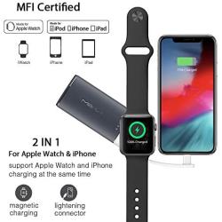 MIPOW Portable Apple Watch Charger, MFi Certified Magnetic 6000mAh Power Bank with Built-in iPhone Fast Charging Cord Cable, Pocket-sized Battery for iWatch Series 3 2 1 Nike 38mm 42mm