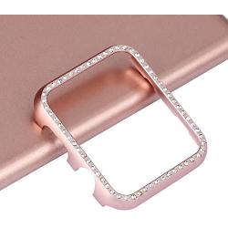 Leotop Compatible with Apple Watch Case 38mm, Metal Bumper Protective Cover Frame Accessories Women Girl Bling Shiny Crystal Rhinestone Diamond Compatible iWatch Series 3/2/1(Diamond Rose Gold, 38mm)