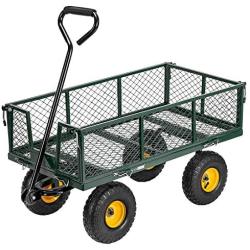 VIVOHOME Heavy Duty 1100 Lbs Capacity Mesh Steel Garden Cart Folding Utility Wagon with Removable Sides and 10 Inch Wheels (Green)