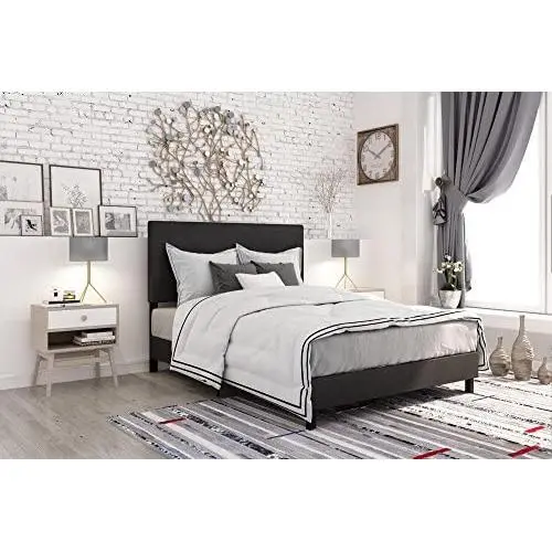 DHP Janford Upholstered Bed with Chic Design | Full | Black Faux Leather DHP Janford Upholstered Bed with Chic Design | Full | Black Faux Leather