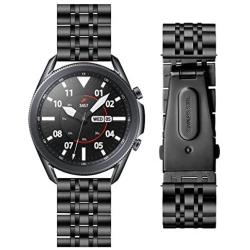 HATALKIN Compatible with Samsung Galaxy Watch 3 Band Bands 45mm Accessories Stainless Steel Metal Replacement Strap for Galaxy Watch3 45mm/Galaxy Watch 46mm/Gear S3 Frontier Men Women (Black/Black)