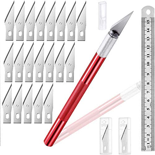 1 Pieces Craft Knife Hobby Knife with 11 Pieces Stainless Steel Blades Kit for Cutting Carving Scrapbooking Art Creation (red 20pcs)