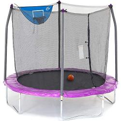 Skywalker Trampolines 8-Foot Jump N’ Dunk Trampoline with Enclosure Net– Basketball Trampoline