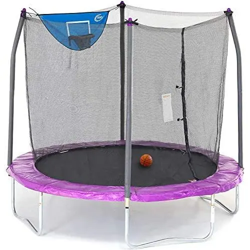 Skywalker Trampolines 8-Foot Jump N’ Dunk Trampoline with Enclosure Net– Basketball Trampoline Skywalker Trampolines 8-Foot Jump N’ Dunk Trampoline with Enclosure Net– Basketball Trampoline
