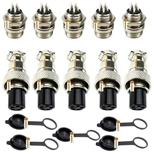 Aviation Connectors 5A, Lsgoodcare GX12-5 Pin Metal Aviation Plug Kit, Including 12MM 5 Pin Plug Thread Male Female Panel Wire Socket and Aviation Plugs Cap (GX12-5)