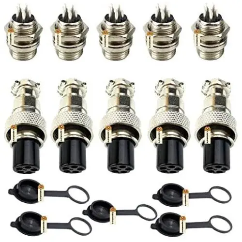Aviation Connectors 5A, Lsgoodcare GX12-5 Pin Metal Aviation Plug Kit, Including 12MM 5 Pin Plug Thread Male Female Panel Wire Socket and Aviation Plugs Cap (GX12-5)