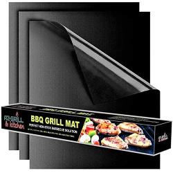 Grill mat Set of 3 - Non Stick BBQ Grill Sheets Reusable - Grill Pads Nonstick - Baking Grilling Mats Compatible with Charcoal Gas Weber Charbroil Traeger Grills - Outdoor Barbecue Accessories Black