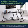 Halter L-Shaped Desk 59'' Computer Corner Desk Home Gaming, Office Desk Study Writing Modern Table, Black Desk with Black Metal Frame, Space Saver Easy to Assemble Halter L-Shaped Desk 59'' Computer Corner Desk Home Gaming, Office Desk Study Writing Modern Table, Black Desk with Black Metal Frame, Space Saver Easy to Assemble