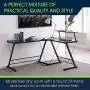 Halter L-Shaped Desk 59'' Computer Corner Desk Home Gaming, Office Desk Study Writing Modern Table, Black Desk with Black Metal Frame, Space Saver Easy to Assemble