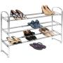 Seville Classics 3-Tier Expandable 24-Pair Shoe Rack Non-Slip Metal Freestanding Closet, Entryway, Bedroom Footwear Organizer, Chrome Poles