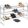 Seville Classics 3-Tier Expandable 24-Pair Shoe Rack Non-Slip Metal Freestanding Closet, Entryway, Bedroom Footwear Organizer, Chrome Poles