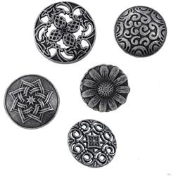 Souarts 50Pcs Vintage Buttons, Random Mixed Style Metal Round Buttons, Bronze Color Flower Patterns Engraved, for DIY Crafts Sewing Decorations