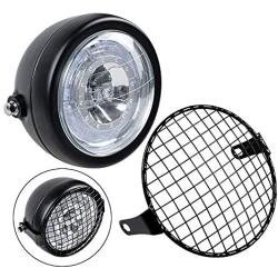 TASWK Motorcycle Retro 6.5'' CREE LED Headlight + Metal Mesh Grille Cover Cafe Racer Bobber