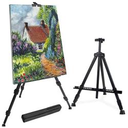 T-Sign 72 Tall Display Easel Stand, Aluminum Metal Tripod Art Easel Adjustable Height from 22-72”, Extra Sturdy for Table-Top/Floor Painting, Drawing and Display with Bag, Black