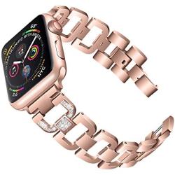 PUGO TOP Compatible with Apple Watch Band 40mm Series 6 5 4 Iwatch IPhone Watch Bracelet Band Stainless Steel Metal Bling with Rhinestones (38mm/40mm, Series 5/4 Aluminum Case Gold)