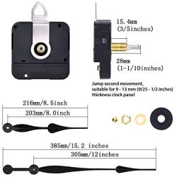 Hicarer High Torque Long Shaft Clock Movement Mechanism with 12 Inch Long Spade Hands (Black)