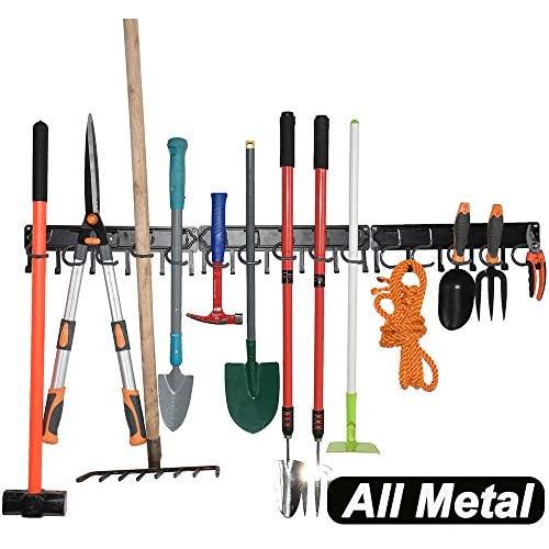 YueTong All Metal Garden Tool Organizer,Adjustable Garage Wall Organizers and Storage,Heavy Duty Wall Mount Holder with Hooks for Broom,Rake,Mop,Shovel.(3 Pack)