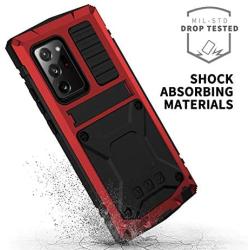 JINGANGYU Samsung Note 20 Ultra Metal Case with Screen Protector Military Rugged Heavy Duty Shockproof with Stand Camera Protector Full Cover case for Note 20 Ultra (Red)