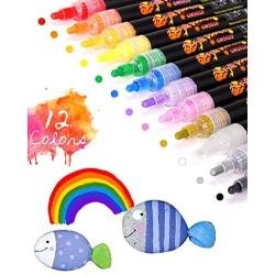 Acrylic Paint Pens for Rock Painting, Ceramics, Glass, Wood, Plastic, Kids, Fabric, Canvas, Photo Album, Scrapbooking Craft, Metal, Porcelain. Acrylic Paint Markers Set of 12 Colors(2mm Medium Tip)